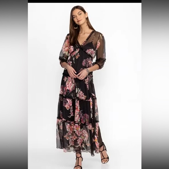 Johnny Was 100% silkthe Lizzy Ruffle Maxi Dress